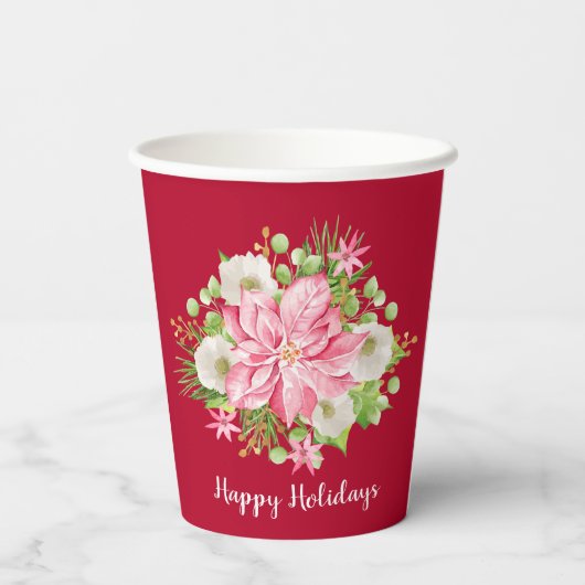 Elegant Holiday Poinsettia Griekenland Papieren Bekers (Achterkant)