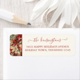 Elegant Holiday Poinsettia Kerstadres Etiket