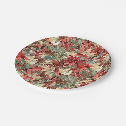 Elegant Holiday Poinsettia Kerstmis Floral Papieren Bordje (Gekanteld)