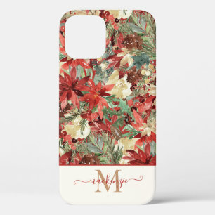 Elegant Holiday Poinsettia kerstmonogram Case-Mate iPhone Case