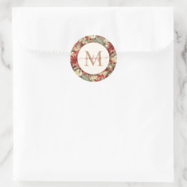 Elegant Holiday Poinsettia kerstmonogram Ronde Sticker