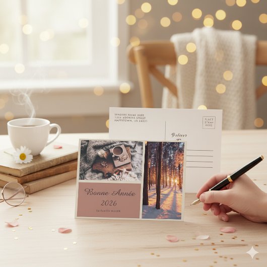 Elegant Holiday Postcard with Personalized Message Feestdagenkaart