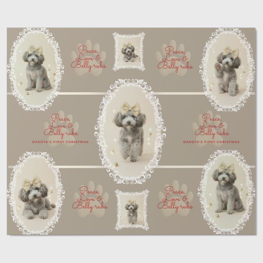 Elegant Holiday Puppy Wrapping Paper (Customize) Cadeaupapier (Vlak)