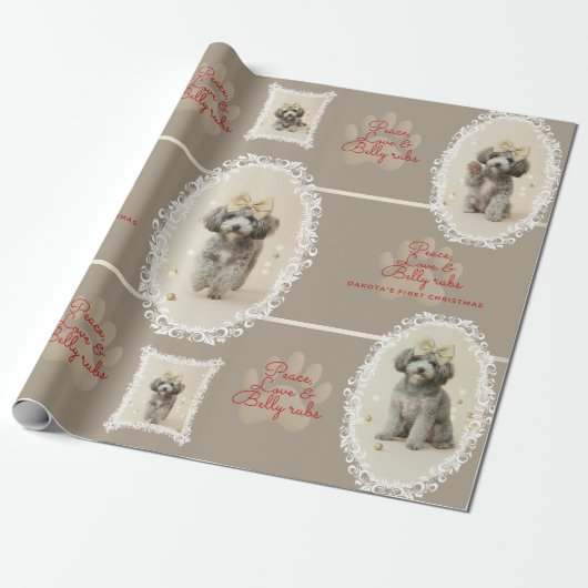 Elegant Holiday Puppy Wrapping Paper (Customize) Cadeaupapier (Uitgerold)