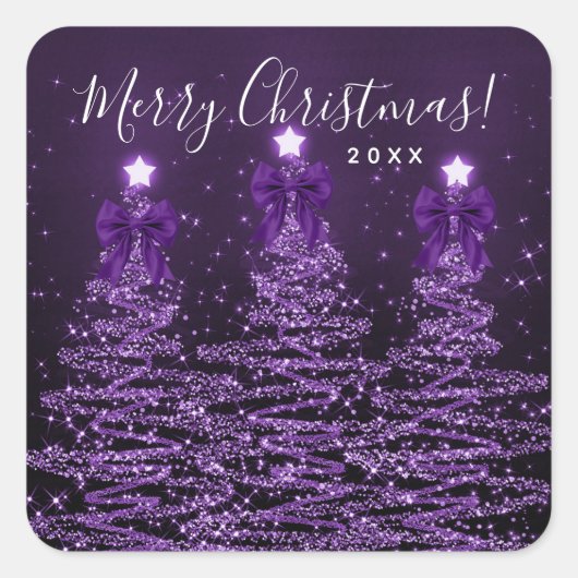 Elegant Holiday Purple Christmas Trees Bows  Vierkante Sticker (Voorkant)