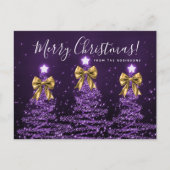 Elegant Holiday Purple Christmas Trees Gold Bows Briefkaart (Voorkant)