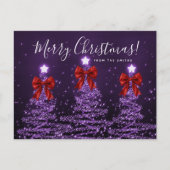 Elegant Holiday Purple Christmas Trees Red Bows Briefkaart (Voorkant)