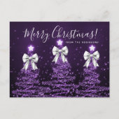 Elegant Holiday Purple Christmas Trees Silver Bows Briefkaart (Voorkant)