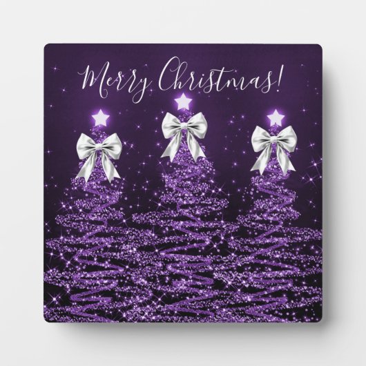 Elegant Holiday Purple Christmas Trees Silver Bows Fotoplaat (Voorkant)