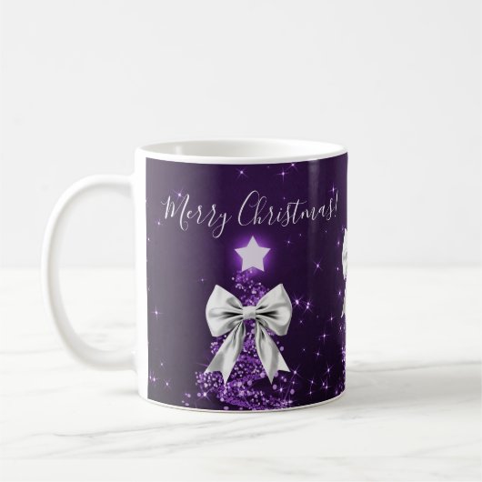 Elegant Holiday Purple Christmas Trees Silver Bows Koffiemok (Links)