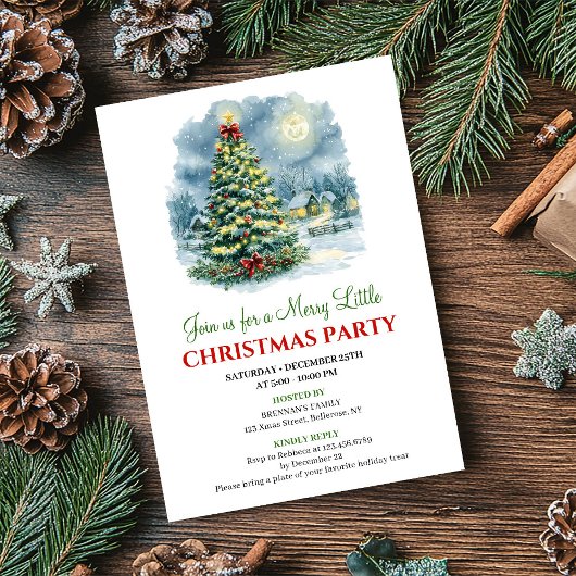 Elegant Holiday Scene Watercolor Party Invitation Kaart