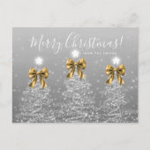 Elegant Holiday Silver Christmas Trees Gold Bows Briefkaart (Voorkant)