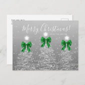 Elegant Holiday Silver Christmas Trees Green Bows Briefkaart (Voorkant / Achterkant)