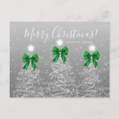 Elegant Holiday Silver Christmas Trees Green Bows Briefkaart (Voorkant)