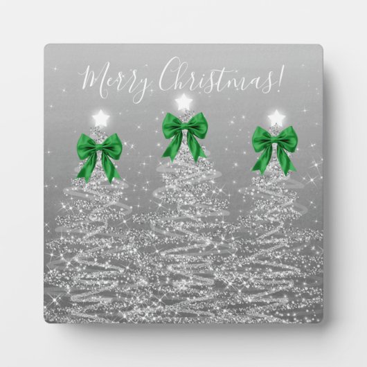 Elegant Holiday Silver Christmas Trees Green Bows Fotoplaat (Voorkant)