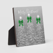 Elegant Holiday Silver Christmas Trees Green Bows Fotoplaat (Voorkant)