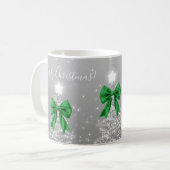 Elegant Holiday Silver Christmas Trees Green Bows Koffiemok (Voorkant links)