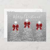 Elegant Holiday Silver Christmas Trees Red Bows Briefkaart (Voorkant / Achterkant)