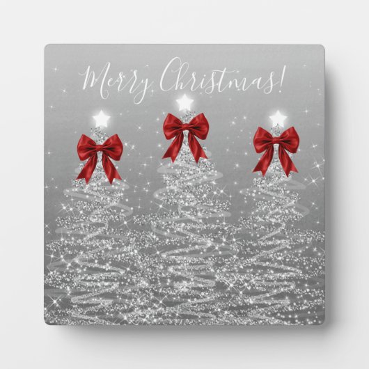 Elegant Holiday Silver Christmas Trees Red Bows Fotoplaat (Voorkant)
