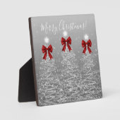 Elegant Holiday Silver Christmas Trees Red Bows Fotoplaat (Voorkant)