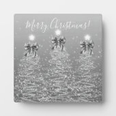 Elegant Holiday Silver Christmas Trees w/ Bows Fotoplaat (Voorkant)