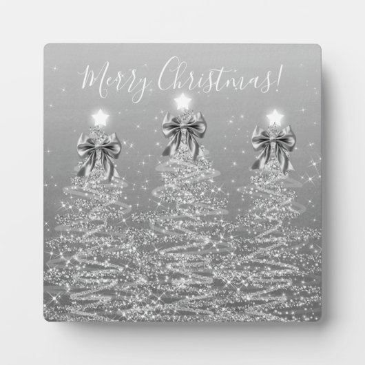 Elegant Holiday Silver Christmas Trees w/ Bows Fotoplaat (Voorkant)