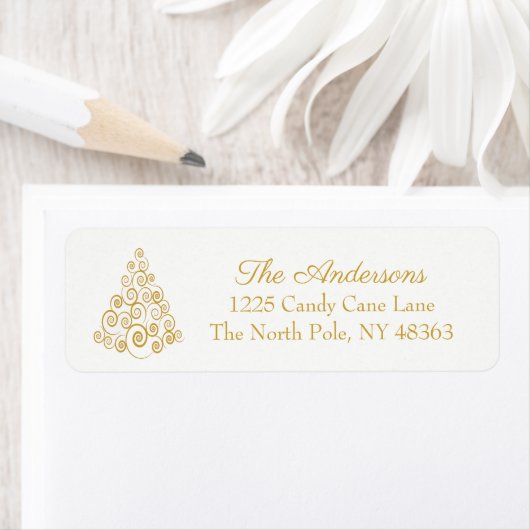 Elegant Holiday Tree Gold kerstretouradres Etiket (Insitu)
