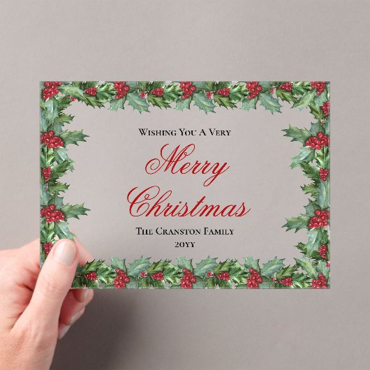 Elegant Holly and Berries Frame Christmas Acryl Uitnodigingen (Insitu (Draagbaar))