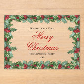 Elegant Holly and Berries Frame Christmas Acryl Uitnodigingen (Voorkant)