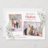 Elegant Holly Berries 2 Foto Rood Vrolijk Kerstfee Feestdagenkaart (Voorkant)