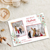 Elegant Holly Berries 2 Foto Rood Vrolijk Kerstfee Feestdagenkaart