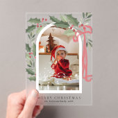 Elegant Holly Berries Arch Photo Christmas Card Acryl Uitnodigingen (Insitu (Draagbaar))