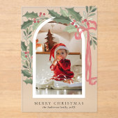 Elegant Holly Berries Arch Photo Christmas Card Acryl Uitnodigingen (Voorkant)