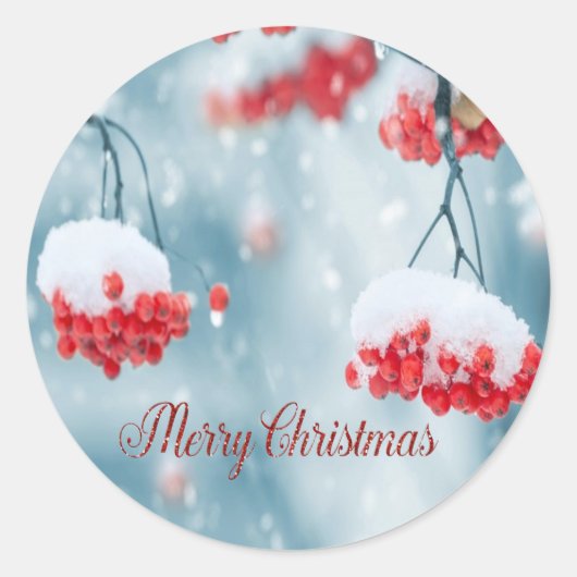 Elegant Holly Berries, Branches, sneeuwvakantie Ronde Sticker (Voorkant)