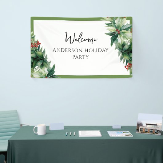 Elegant Holly Berries Christmas Party Welcome Spandoek (Beurs)
