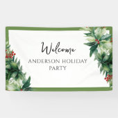 Elegant Holly Berries Christmas Party Welcome Spandoek (Horizontaal)