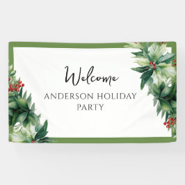 Elegant Holly Berries Christmas Party Welcome Spandoek