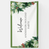 Elegant Holly Berries Christmas Party Welcome  Spandoek (Verticaal)