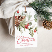 Elegant Holly Berries en Pine Cones Holiday Cadeaulabel