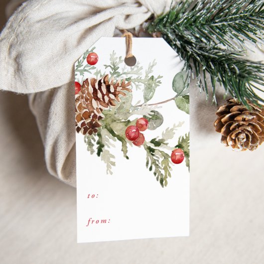 Elegant Holly Berries en Pine Cones Holiday Cadeaulabel