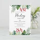 Elegant Holly Berries Holiday Party Invitation Kaart (Staand voorkant)