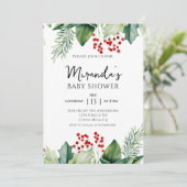 Elegant Holly Berries kerst Baby shower Kaart (Staand voorkant)