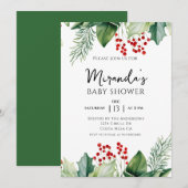 Elegant Holly Berries kerst Baby shower Kaart (Voorkant / Achterkant)