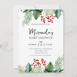 Elegant Holly Berries kerst Baby shower Kaart