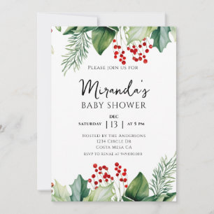 Elegant Holly Berries kerst Baby shower Kaart