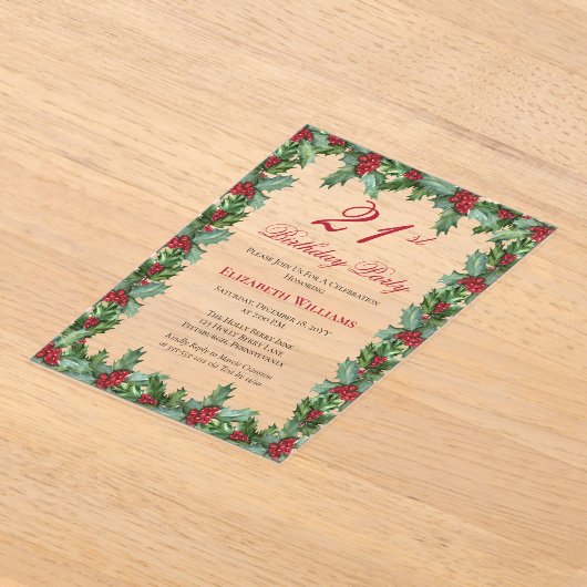 Elegant Holly | Berries Lijst 21ste verjaardagsfee Acryl Uitnodigingen (Laagn)