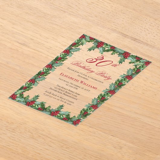 Elegant Holly | Berries Lijst 30ste verjaardagsfee Acryl Uitnodigingen (Laagn)