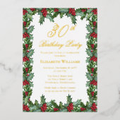 Elegant Holly | Berries Lijst 30ste verjaardagsfee Folie Uitnodiging (Voorkant)