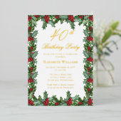 Elegant Holly | Berries Lijst 40ste verjaardagsfee Folie Uitnodiging (Staand Voorkant)