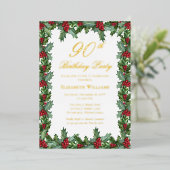 Elegant Holly | Berries Lijst 90ste verjaardagsfee Folie Uitnodiging (Staand Voorkant)